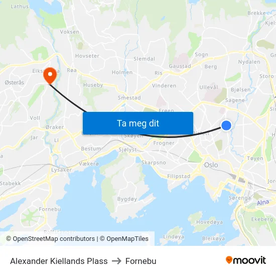 Alexander Kiellands Plass to Fornebu map