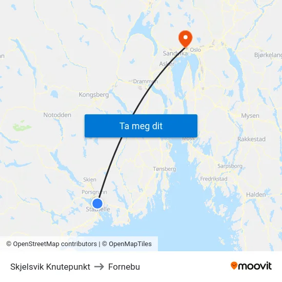 Skjelsvik Knutepunkt to Fornebu map