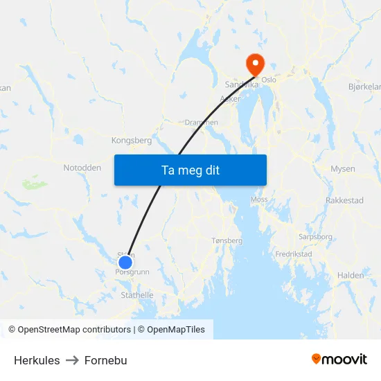 Herkules to Fornebu map