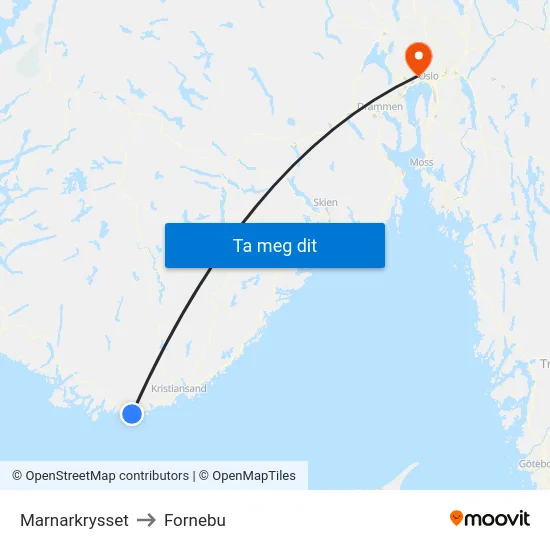Marnarkrysset to Fornebu map