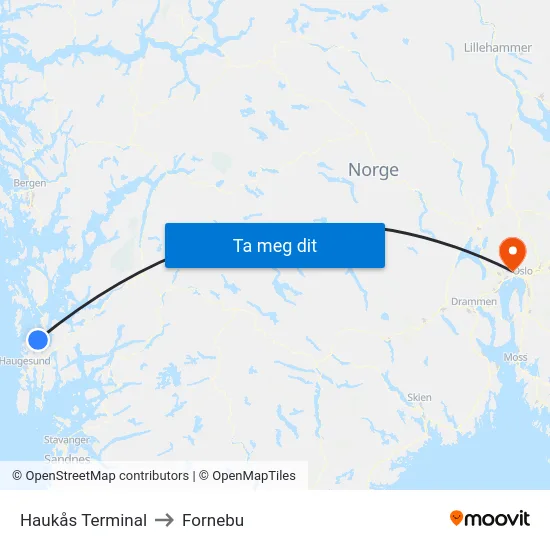 Haukås Terminal to Fornebu map