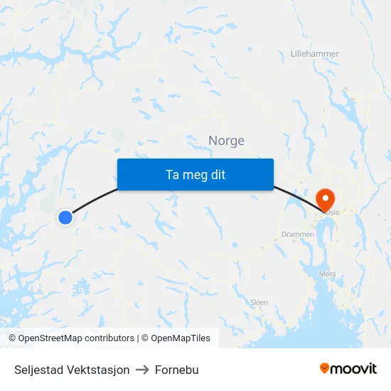 Seljestad Vektstasjon to Fornebu map