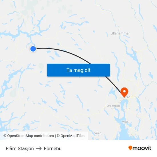 Flåm Stasjon to Fornebu map