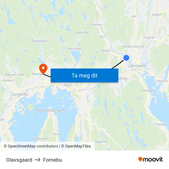 Olavsgaard to Fornebu map