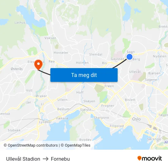 Ullevål Stadion to Fornebu map