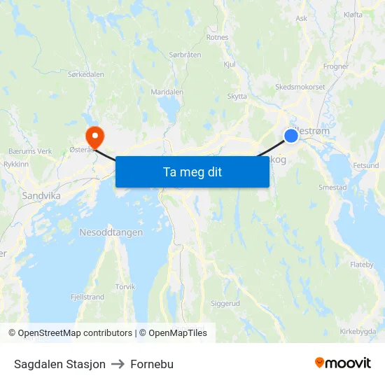 Sagdalen Stasjon to Fornebu map