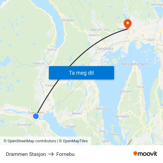 Drammen Stasjon to Fornebu map