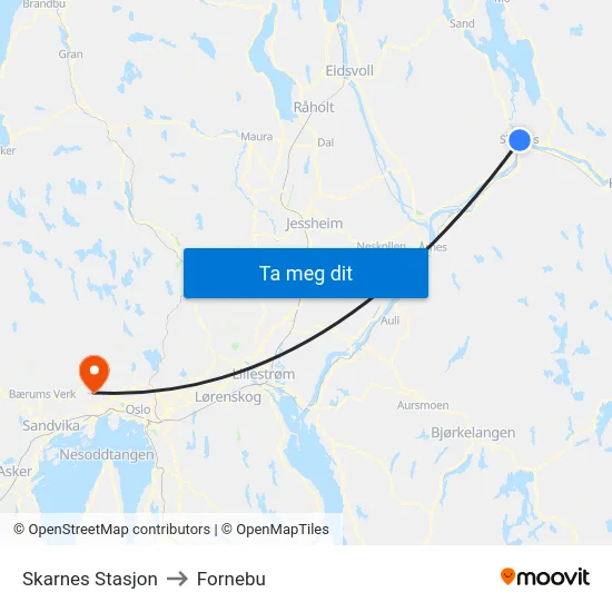 Skarnes Stasjon to Fornebu map