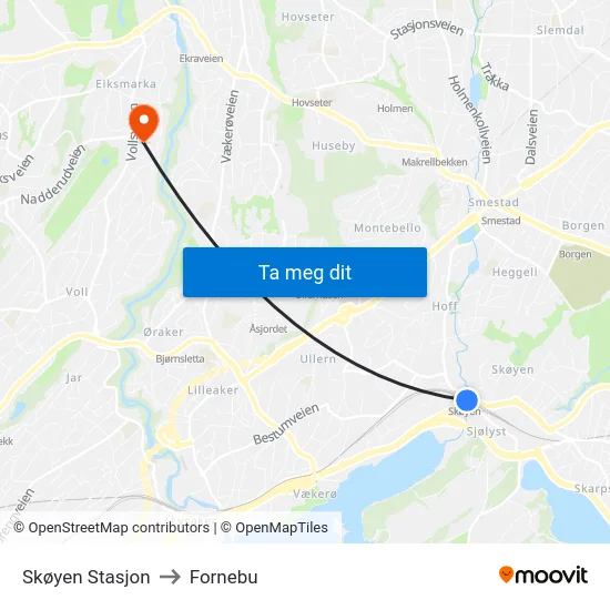 Skøyen Stasjon to Fornebu map