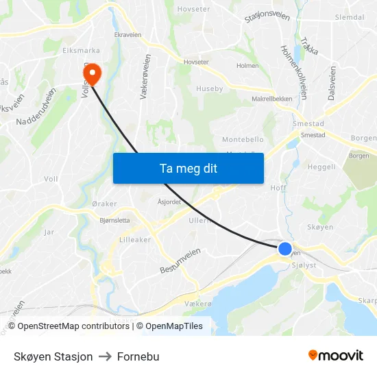 Skøyen Stasjon to Fornebu map
