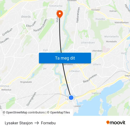 Lysaker Stasjon to Fornebu map