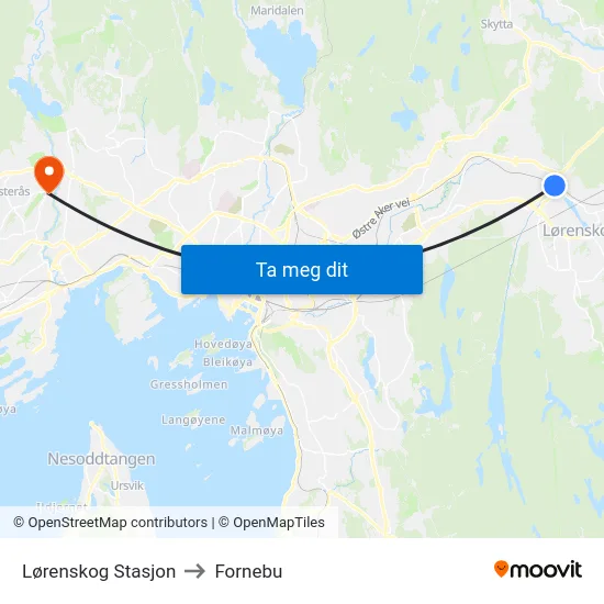 Lørenskog Stasjon to Fornebu map