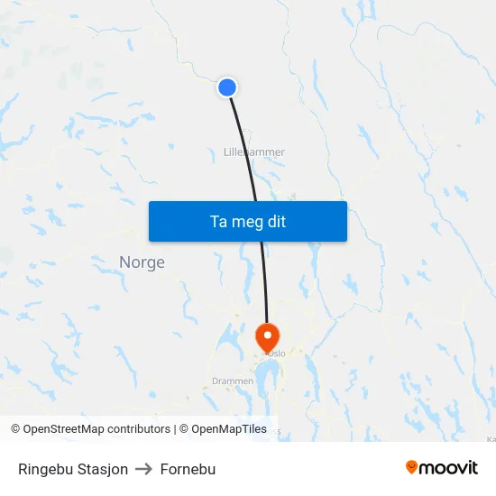 Ringebu Stasjon to Fornebu map