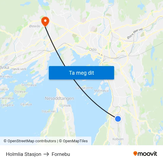 Holmlia Stasjon to Fornebu map