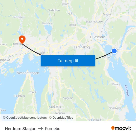 Nerdrum Stasjon to Fornebu map