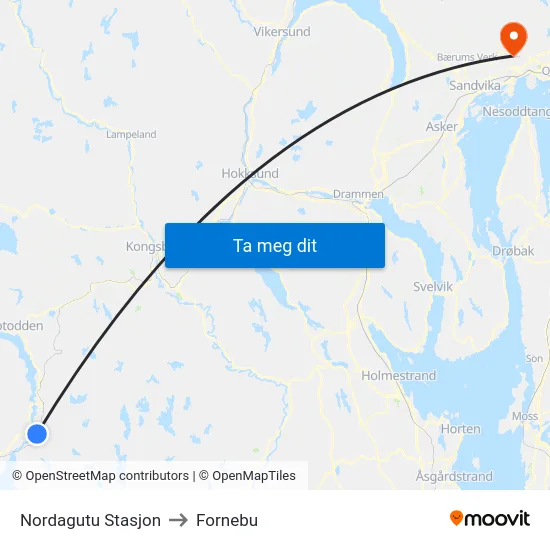 Nordagutu Stasjon to Fornebu map