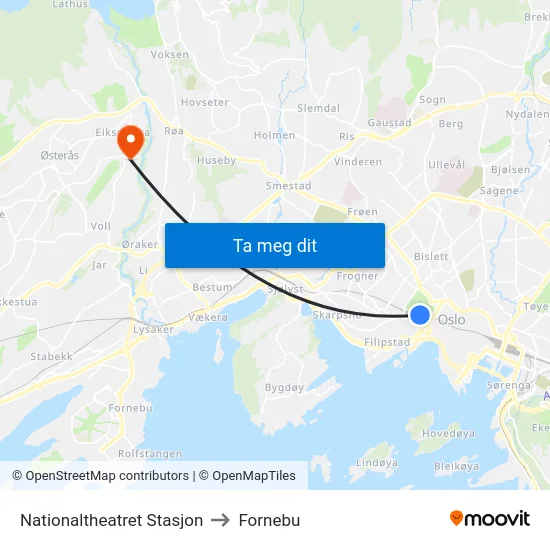 Nationaltheatret Stasjon to Fornebu map