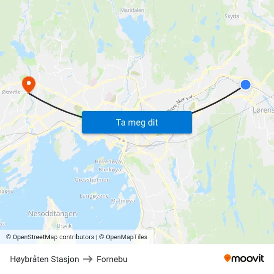 Høybråten Stasjon to Fornebu map