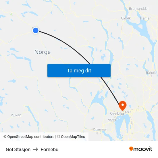 Gol Stasjon to Fornebu map