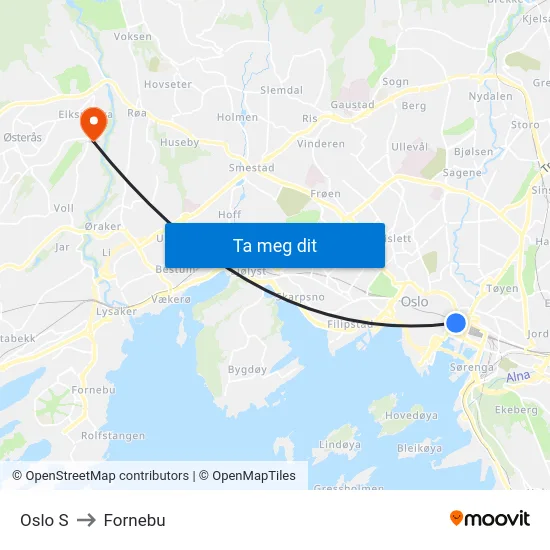 Oslo S to Fornebu map