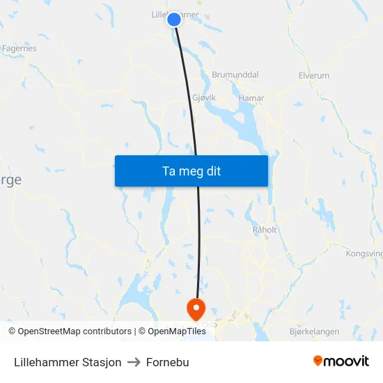 Lillehammer Stasjon to Fornebu map