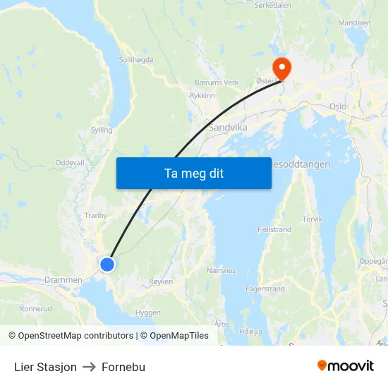 Lier Stasjon to Fornebu map