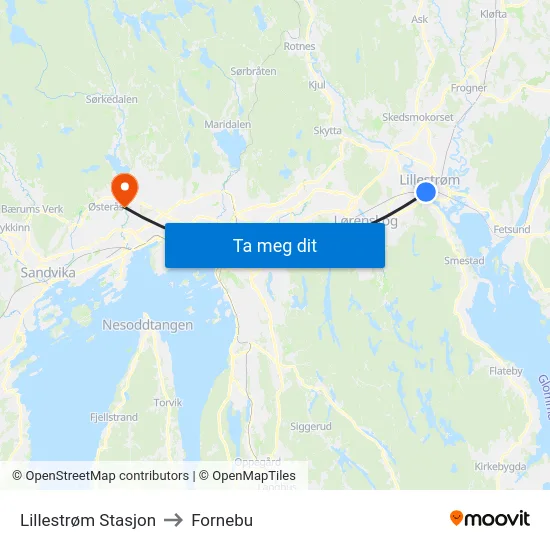 Lillestrøm Stasjon to Fornebu map