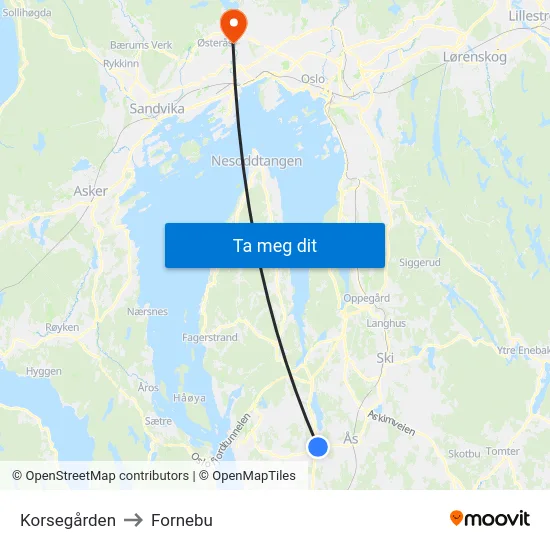 Korsegården to Fornebu map