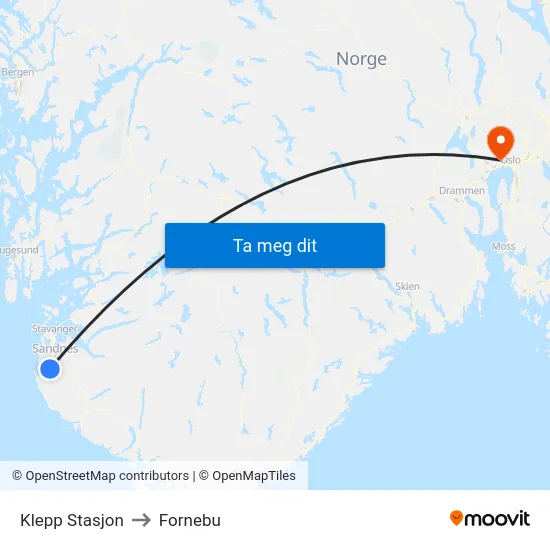 Klepp Stasjon to Fornebu map
