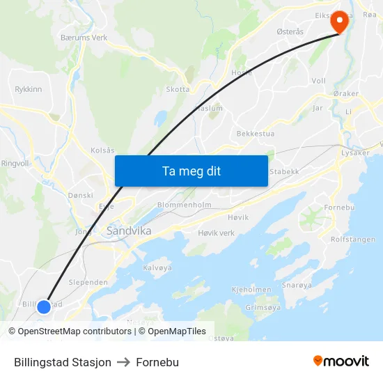 Billingstad Stasjon to Fornebu map