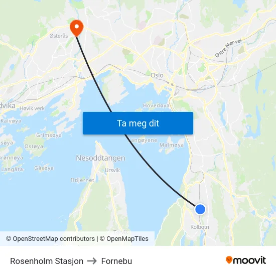 Rosenholm Stasjon to Fornebu map