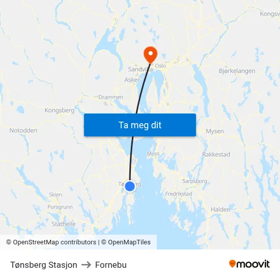 Tønsberg Stasjon to Fornebu map