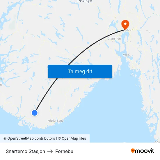 Snartemo Stasjon to Fornebu map