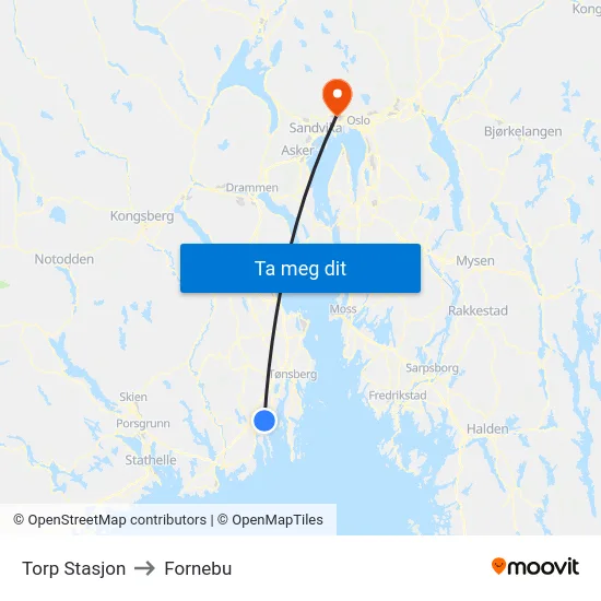 Torp Stasjon to Fornebu map