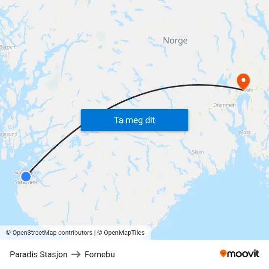 Paradis Stasjon to Fornebu map