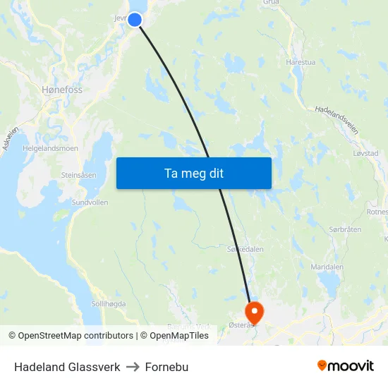Hadeland Glassverk to Fornebu map