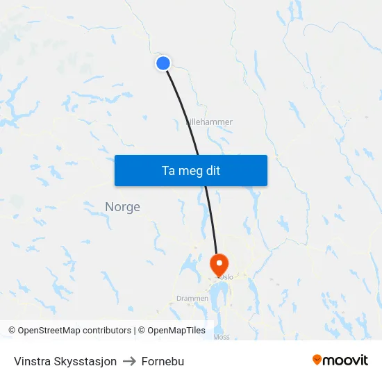 Vinstra Skysstasjon to Fornebu map