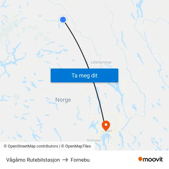 Vågåmo Rutebilstasjon to Fornebu map