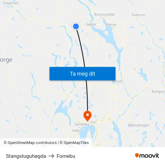 Stangstuguhøgda to Fornebu map