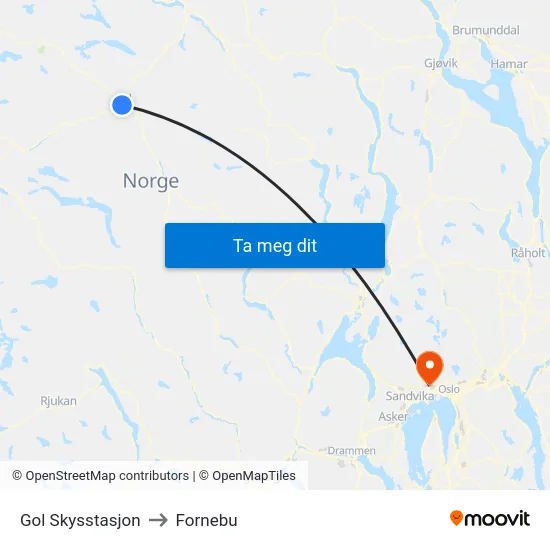 Gol Skysstasjon to Fornebu map