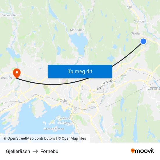 Gjelleråsen to Fornebu map