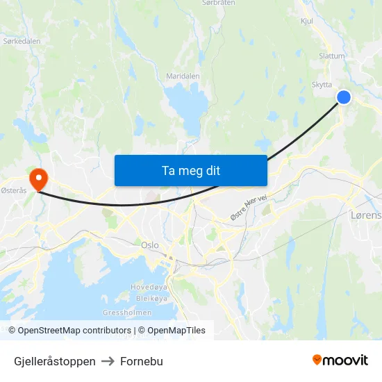 Gjelleråstoppen to Fornebu map