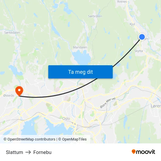Slattum to Fornebu map