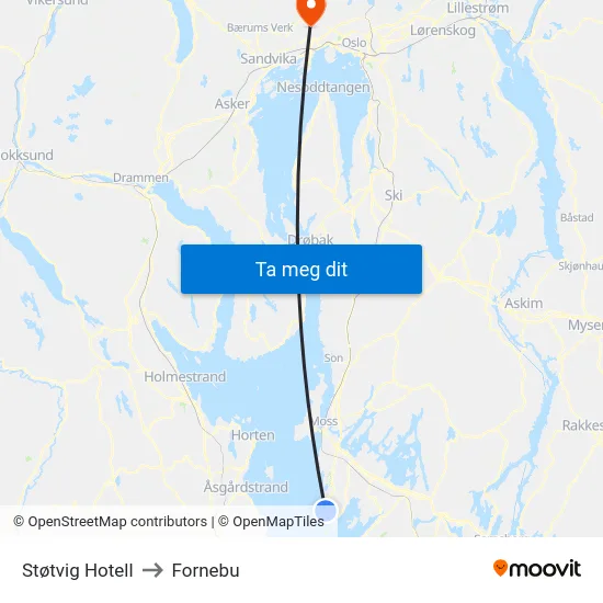 Støtvig Hotell to Fornebu map