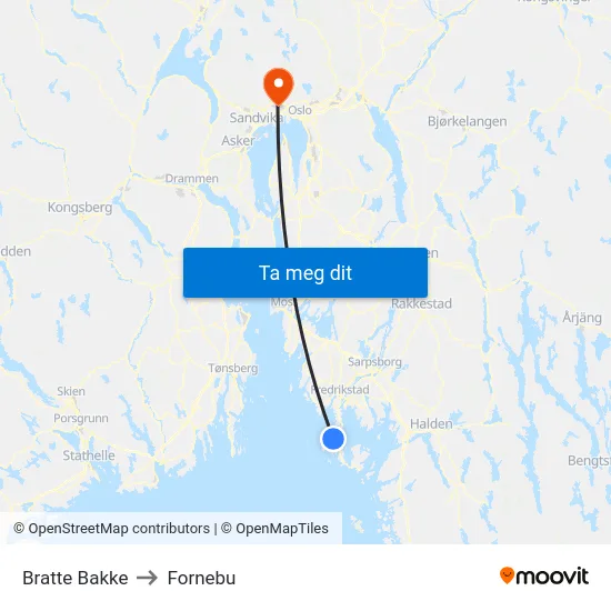 Bratte Bakke to Fornebu map