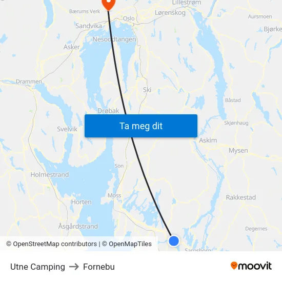 Utne Camping to Fornebu map