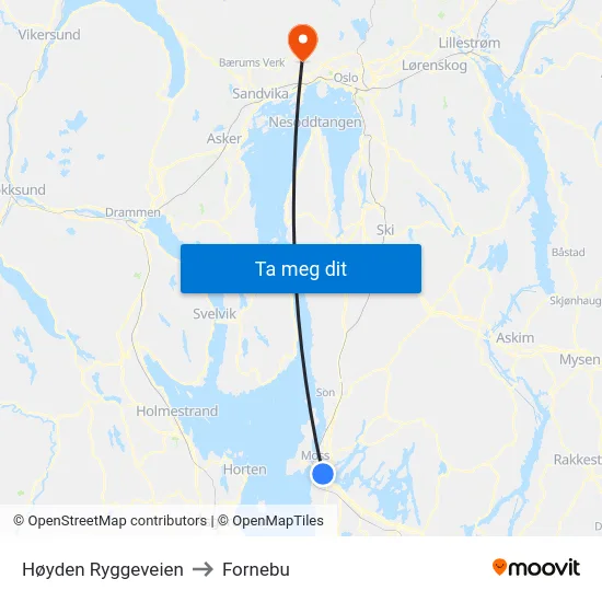 Høyden Ryggeveien to Fornebu map