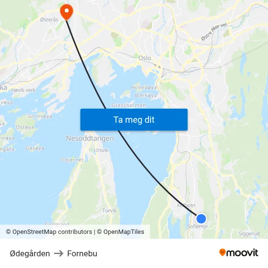 Ødegården to Fornebu map
