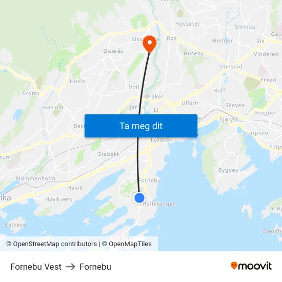 Fornebu Vest to Fornebu map