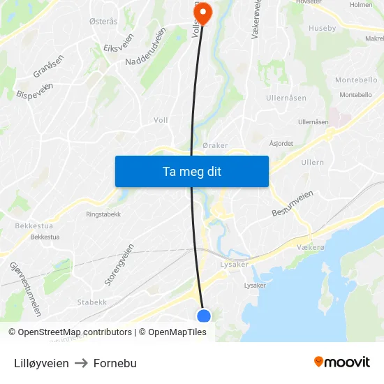 Lilløyveien to Fornebu map